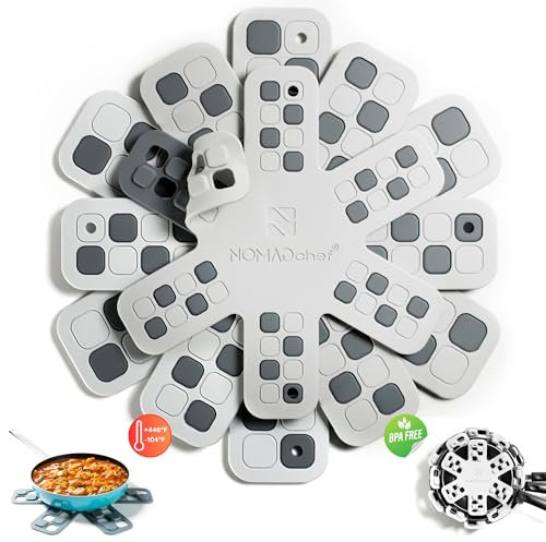 NOMADCHEF Dual-Use Silicone Pan Protectors for Stacking & Trivets for Hot Dishes | Silicone Trivet Mat | Perfect Pot and Pan Protectors For Stacking | Cookware Protectors For Stacking (6PCS-WHT/GREY)