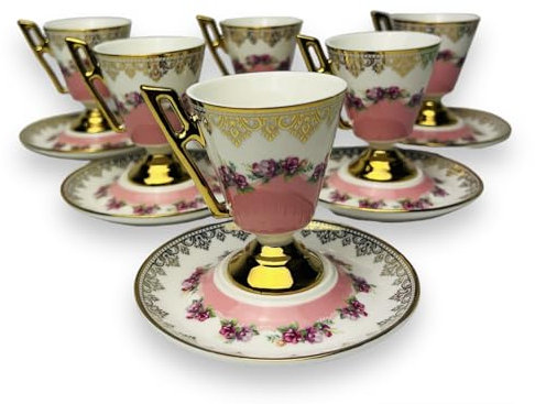 Juego de tazas de café espresso para 6 personas, Tazas Ceramica, Estilo Vintage, Diseño Floral, 100 ml, con Caja de Regalo