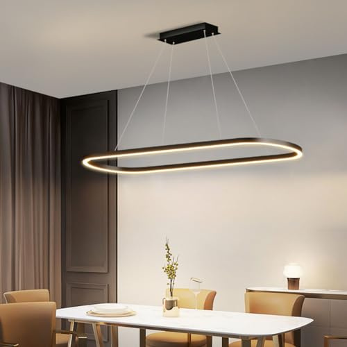 Aleaty LED Esstisch Pendelleuchte Modern ‎Ovales Desig Büro Hängeleuchte dimmbar mit Fernbedienung Pendellampe hoehenverstellbar Deckenlampe für Büro Esstisch Arbeitszimmer (Schwarz, L120cm)