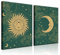 MHYIDUT Fantastische himmlische Sonne und Mond, Wandkunstbilder, Astrologie-Poster, Drucke, goldene und grüne Leinwandbilder, Tarotkarten, böhmische Wanddekoration, mittelalterliche europäische