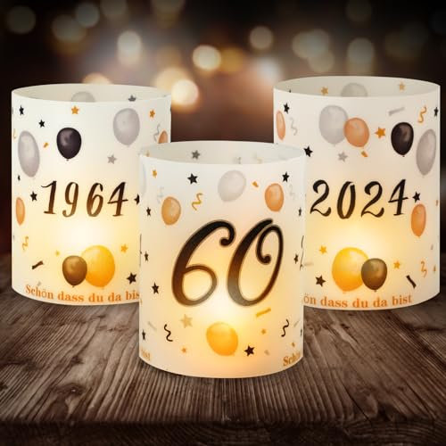 12 Windlicht Tischdeko 60 Geburtstag, Seutgjie 60. Geburtstag Diamantene Hochzeit Jubiläum Deko Mann Frau 1964-2024 Schwarz Gold für Teelichter oder Kerzen