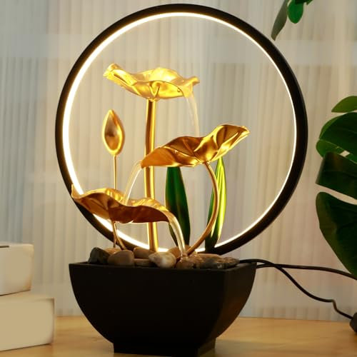 Tabletop - Fontaine à eau USB - Avec roches naturelles et lumières LED - Pour bureau - Hauteur : 11,4 - Fontaine zen (lampe)