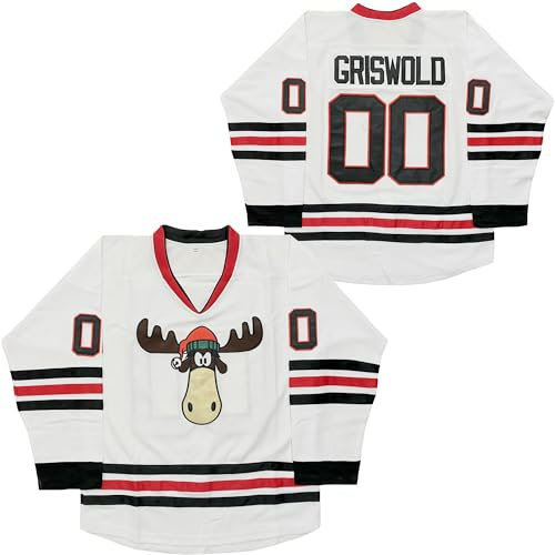 #00 Griswold Movie Hockey Trikots X-Mas Christmas Vacation Mens Jersey White Stitched, Weiss/opulenter Garten, XX-Large