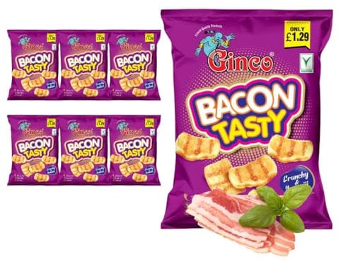 Ginco Bacon Tasty Crisps (6 x 100g) - Crispy Bacon, Bacon Smoked Rashers Crisps | American Snacks, Streaky Bacon Rashers, Snacks Bulk | Bar Snacks, Pub Snacks, Savoury Snacks | Smoked Bacon Rashers