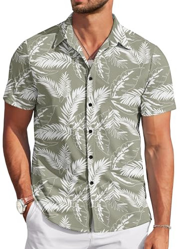 TARAINYA Hawaii Hemd Männer Kurzarm Outfit Sommer Hawaihemd Herren Palme Flamingos Palmblatt Hellgrünes 3XL