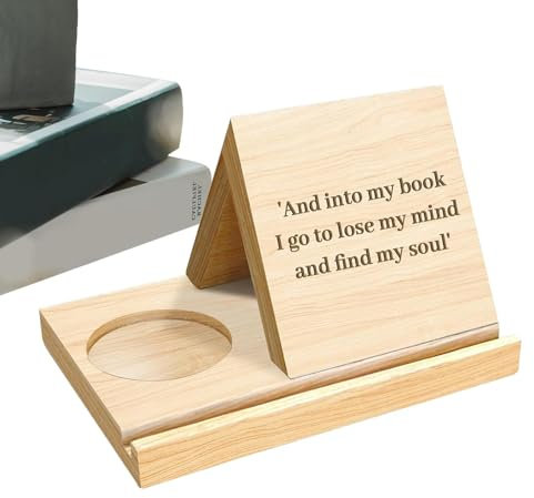 Buchhalter aus Eiche, Buchständer aus Eiche - Dreieckiger Desktop- Buchständerhalter - DIY Text Eichenholz Dreieck Buchablage mit Kaffeegetränkehalter, Weihnachtsgeburtstagsgeschenk