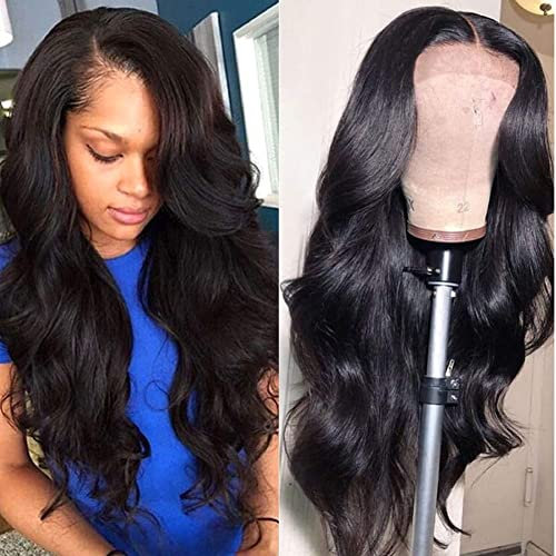24 Inch Real Hair Wig, Human Hair Wig, 13x4 (33x10 cm), Body Wave HD Transparent Lace Front Wig, Human Hair for Black Women, Glueless Wig, Human Hair, Pre Plucked with Baby Hair, Lace Frontal Wig