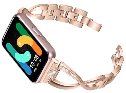 SMYAOSI Bracelet en Métal pour Samsung Galaxy Fit 3 SM-R390, Brillant Bracelet de réglable en acier inoxydable pour Samsung Galaxy Fit 3 SM-R390 Smartwatch Activity Tracker Femmes Hommes (Or Rose)