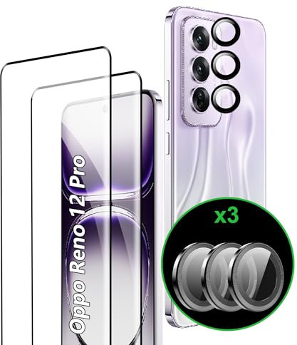 Rojeuinn Vetro Temperato per Oppo Reno 12 Pro 5G Pellicola Protettiva,2 Pezzi Vetro Temperato+3 Pezzi Fotocamera Posteriore,Anti-Scratch,Durezza 9H