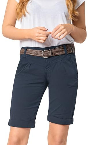 FRESH MADE Damen Bermuda-Shorts im Chino Style mit Gürtel dark-blue L