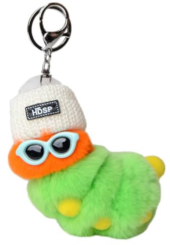 Geardeangloow inworm Schlüsselanhänger Paar Raupe Anhänger Fell Niedlich Cartoon Ornament Zubehör Kawaii Ball Mode Gelb Creme, grün, as description