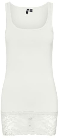 VERO MODA Damen Vmmaxi My Lace Long Tank JRS Noos, Bright White, Small