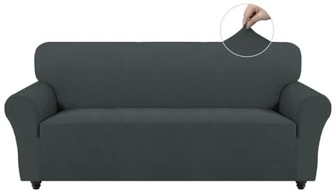 Easy-Going Stretch Sofa Überzug 3 Sitzer, Rutschfester Sofabezug für Hund Katze, Waschbarer Fleece Couch Überzug Bezug, Weicher Küchensofa Couch Cover, 1 Stück Sofaschoner mit Armlehnen, Dunkelgrau