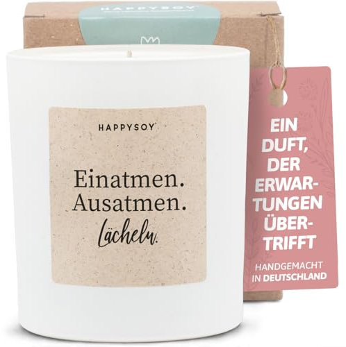 Geschenke für Yoga - Duftkerze mit Spruch - Meditation, Yogakerze, Entspannungskerze, Nachhaltig - Handgemachte Kerze - Sojawachs - Weiß
