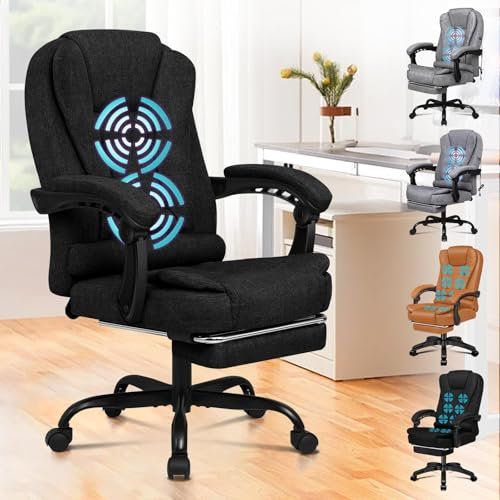 ALFORDSON Chair Bürostuhl, Computer-Schreibtischstuhl, Gaming-Stuhl, ergonomisches Hochlehnerkissen, Lordosenstütze mit Rollen, bequemer Rennsitz, verstellbar, drehbar, rollbar, Leinen, Schwarz