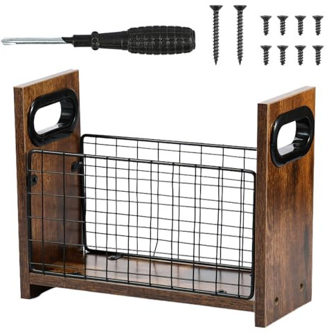 IXTIX Porte-revues Sur Pied en Bois et Métal - Autoportant Pour Salle de Bain - Panier à Documents Style Maison de Campagne Pour Lettres, Magazines