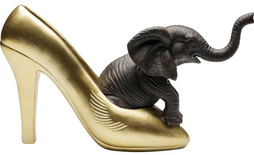 Kare Design Deko Figur Elephant Shoe Fetish, Gold/Schwarz, Elefant, Handbemalt, Unikat, Tier Design, Deko Objekt fürs Wohnzimmer, für Regale, Geschenkidee, 19x34x9 cm (H/B/T)