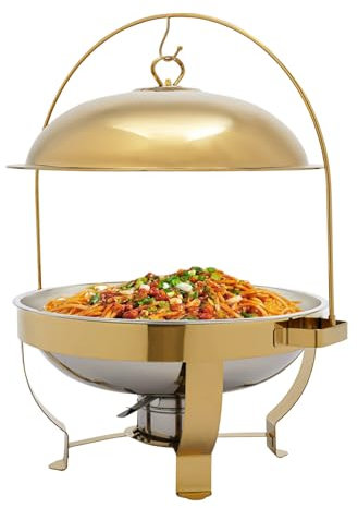 8L Gold Round Calentadores de Comida para Buffet Acero Inoxidable Chafing Dish para Hoteles, Cafeterías, Restaurantes, Reuniones Familiares, Banquetes, Bodas, Fiestas
