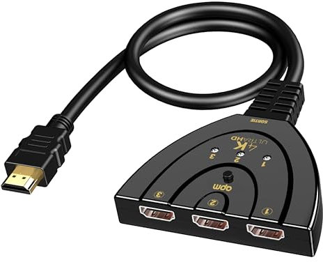 APM Switch HDMI Conmutador HDMI, Resolución 4K / 1080P Switch Video 3 en 1, 3 entradas hembra 1 salida macho, cable de 50 cm incorporado, compatible con TV Switch PC portátil PS5 Xbox ordenador,