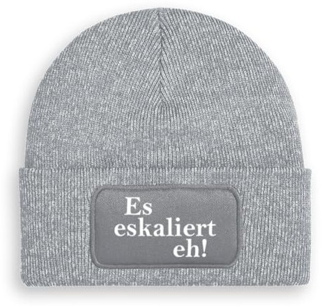 Prozente Momente Es eskaliert eh! - Beanie | Strickmütze | Wollmütze | Beanie mit Druck | lustige Sprüche | Apres-Ski | Winter | Grau meliert