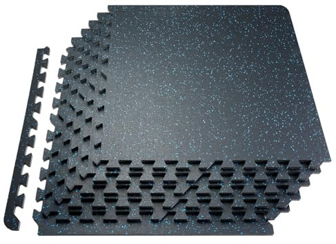 VEVOR Tappetino Puzzle ad Incastro per Palestra 12 pezzi, Spessore 14 mm, Piastrelle in Schiuma EVA Gommata, Tappetino da Palestra 61x61 cm, Copertura 4,5 m², Tappetino da Ginnastica, Casa, Nero Blu