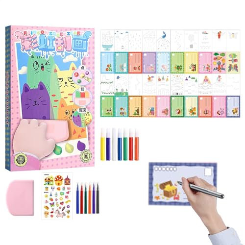 Bsbkoj Scratch Painting Kit, Rainbow Color Art Set, Scratch Drawing Postcard Kit, Painting Art Notebooks for Kids, Color Painting Set, Fun Art Kit for Girls Boys, Scratch Notebook Drawing Kit