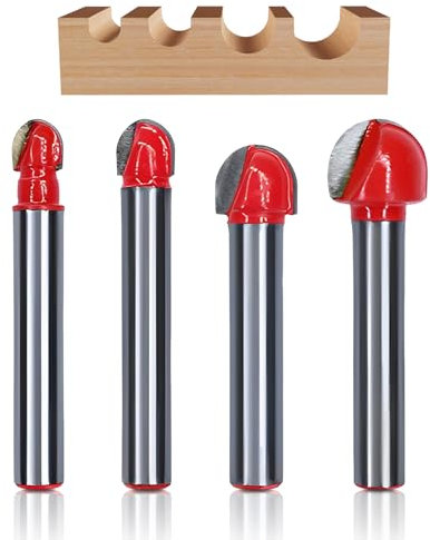 Hartmetall Hohlkehlfräser Oberfräser, 4 Stück Kugelfräser Holz Rundfräser 6,35 mm Schaft Rund Nase Cove Core Box Fräser Holzbearbeitung Fräser (ø 6,35/7,94/9,52/12,7mm)