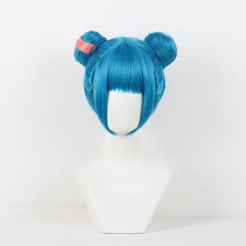 WCCNKK Anime Cosplay Perücke Arcane 2 Jinx Blaue Kugelkopfperücke Halloween Kostüm Cosplay Perücke, Für Party Karneval Weihnachten, Dekorative Accessoires, Anime-Geschenke, Mit Perückenkappe