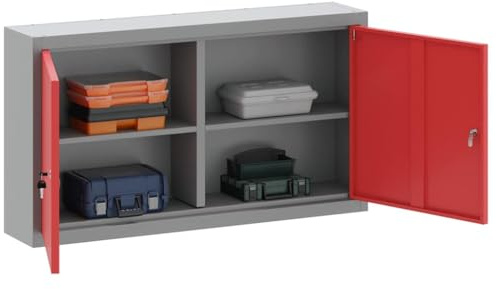 vidaXL Werkzeugschrank mit Regal Rot und Grau 100 x 20 x 55 cm Stahl | Genug Platz für deine Werkzeuge, Moderner Look in Grau und Rot, Aus starkem kaltgewalztem Stahl gefertigt