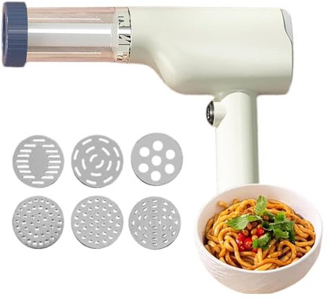 Machine électrique Idiyappam et pâtes - Presse à pâtes portable sans fil - Machine à pâtes automatique 6 en 1 - Outils de cuisine polyvalents pour Idiyappam, pâtes et nouilles maison (blanc)