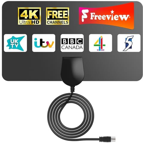 BsphereX TV Aerial for Freeview – 260+ Miles Long Range Digital Reception, Supports 4K/1080p HD, VHF/UHF Signal, Compatible with All TVs, 16.4ft Coax Cable