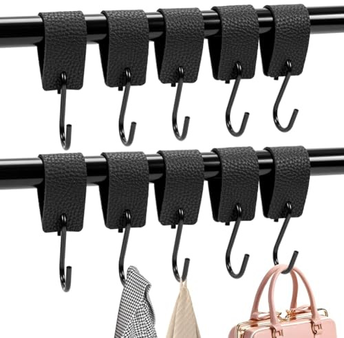 Faeymth S-Haken, 10er-Pack S-Haken mit Lederschlaufe, Haken für Kleiderstange, Fensterhaken zum Aufhängen, Kleiderhaken, für Zuhause