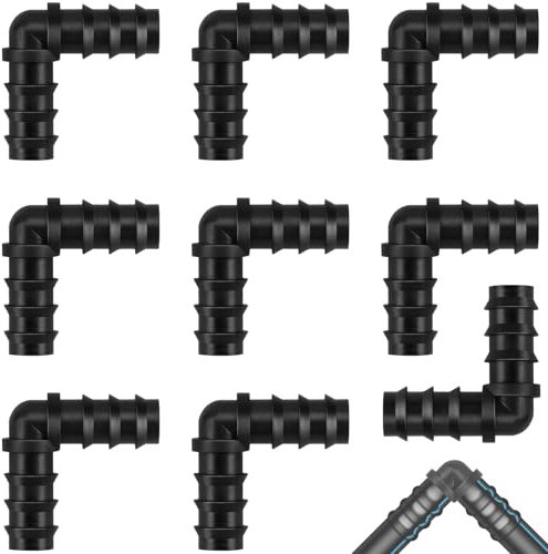 Poeland Gardena Lot de 9 raccords de tuyau coudés 16 mm (1/2), en plastique noir, raccord de tuyau en L, accessoires d'irrigation goutte-à-goutte