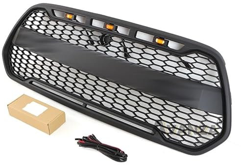 Kühlergrill mit Licht, mattschwarzer Renngrill, kompatibel mit Ford Transit Custom Grill 2014–2021(With LED lights)