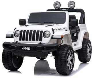 RIRICAR Elektroauto für Kinder 12V J.E.E.P. Wrangler, Weiß, Kinder elektroauto 2 sitzer mit 2,4-GHz-Fernbedienung, Radio mit Bluetooth- und USB-Eingang, Lithium-Akku, Eva-Räder