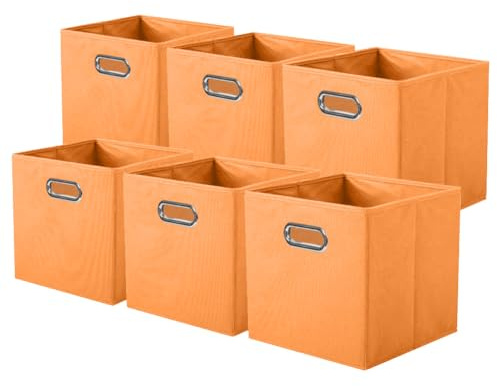 powerking Fabric Storage Box Bins, 6 Pack Foldable Cloth Storage Cube Organizer Drawer with Metal Handle For Closet And Toys Storage,Orange