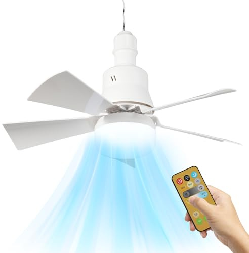 JOPWUE Ventilatore da soffitto con lampada con telecomando, 40 W, ventilatore da soffitto con attacco E27,3 velocità, 6 pale, tempistica, dimmerabile ventilatore da soffitto LED per camera da letto