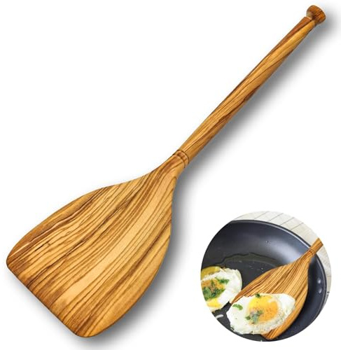 WBRSybUK Cuillère en Bois D'olivier, Grande Cuillère en Bois À Long Manche pour La Cuisine, Cuillère De Cuisine Ronde, Cuillères De Service pour Remuer La Cuisine(D)
