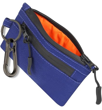 Trowik Zip Pouch Mens Wallets Cash and Card Zip Wallet Weatherproof Fabrics, YKK Zipper, EDC Pouch for Men with Carabiner for Outdoor Travel (Blue)