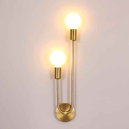 Comely Wandleuchte Innen, Golden 2 Flammig E27 Industrial Wandlampe Metall | Wandbeleuchtung Vintage für Schlafzimmer Restaurant Esszimmer Wohnzimmer
