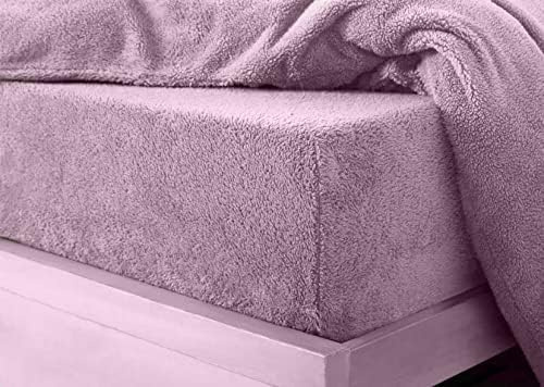 Teddy Fleece Fitted Sheet Super Soft Warm Extra Deep Bed Sheet Cozy Winter Bedding All UK Sizes (Lilac Double Fitted Only)