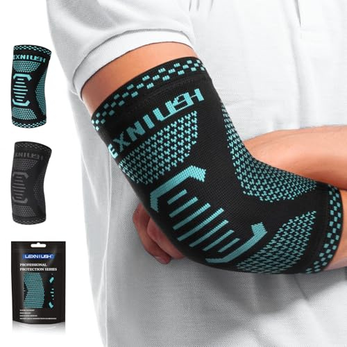 Coudière Tendinite, Coudière Musculation et Épicondylite de Compression pour Tennis, Golf, Sport, Soulage de la Douleur, Attelle Coude Hommes et Femmes, Coudiere Musculation Élastique, Noir Bleu M