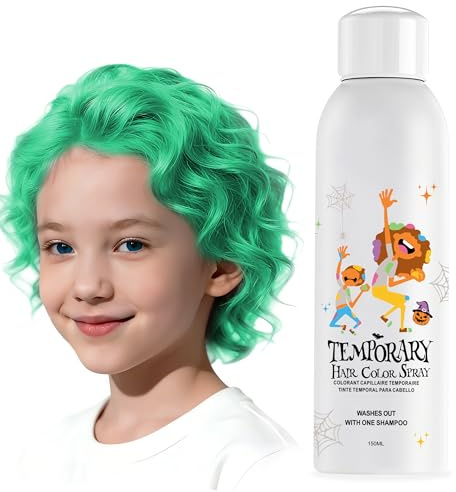 Spray de tinte temporal para el cabello, color verde instantáneo y lavable, para adolescentes, mujeres, hombres, Halloween, cosplay, fiestas de disfraces, Navidad, 150 ml