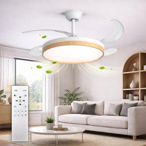 HYBEC - Ventilador de techo blanco con luz LED 48W y mando | Motor DC silencioso 6 velocidades | Aspas transparentes | Función invierno/verano | 107 cm