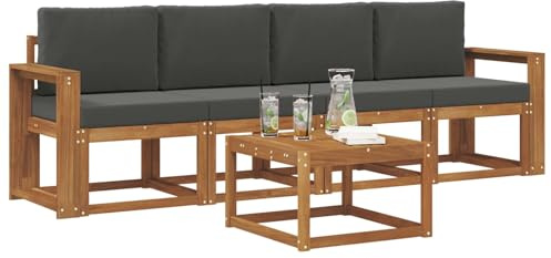 vidaXL Outdoor-Sofagarnitur mit Kissen 5 pcs Natur und Anthrazit, Garten-Sektionalsitz, Moderne Außenmöbel, langlebige Lounge, entspannte Terrasse für alle