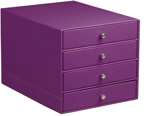 Rhodia 318960C Schubladenbox (mit 4 Schubladen, Griffe aus Metall, Kunstleder, elegant und praktisch, ideal für Ihr Büro oder Ihr zu Hause) 1 Stück, violett