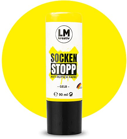 LM-Kreativ Socken Stopp 90 ml - Gelb - Flüssige Anti-Rutsch-Farbe für Socken und Textilien, vielseitig einsetzbar auf Wolle, Filz und Teppichen | Sock Stopper Flüssig für sicheren Halt