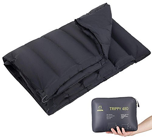 ATEPA 4-in-1 Multipurpose Warm Down Travel Camping Blanket Quilt, Packable Lightweight Waterproof Wearable Compact Blanket for Backpacking, Hiking, Grass, Outdoor, 70 × 53 inch