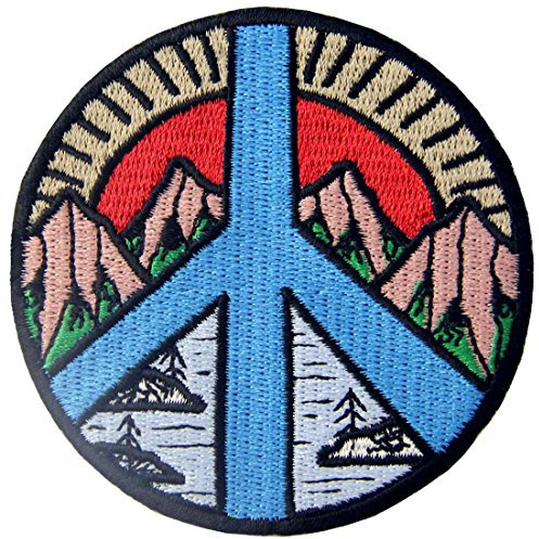 Aufnäher, bestickt, Design: Friedenszeichen, Berg und Fluss, zum Aufbügeln oder Aufnähen