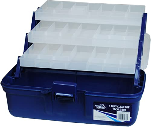 Jarvis Walker 3 Tray Fishing Tackle Box with Clear Top Lid – Durable Plastic Storage Box for Lures, Hooks & Accessories